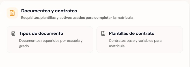 Vista de configuración de documentos y contratos en UpperSeat